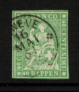 Switzerland 40R Helvetia Used / OK Margins / Light Gr or Em Thread - S7717