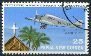 Papua New Guinea Sc#351 Used, 25c multi, 50th Anniversary of Aviation (1972)