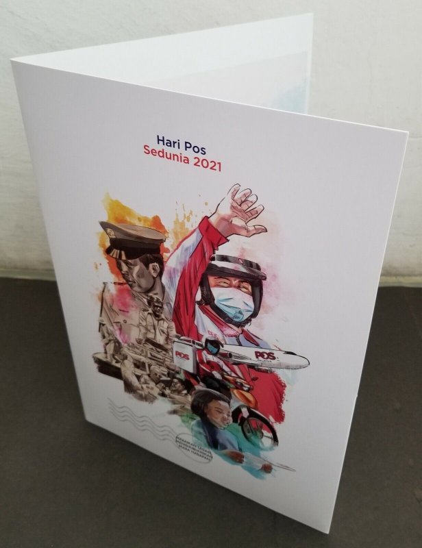 Malaysia World Post Day 2021 Postman Bicycle Motorcycle Airplane (folder) *limit