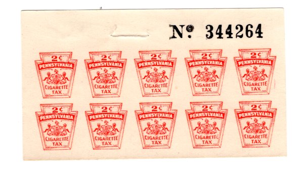 Pennsylvania 2¢ Cigarette Tax Sheet with #, mint | United States, Revenues 
