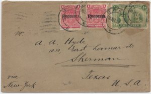 Rhodesia to Sherman, Tx 1912 SG 94 x & 119 (52500)