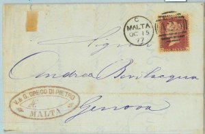 BK0265 - POSTAL HISTORY - GB SG # 43 Plate 174 on COVER from MALTA 1876-