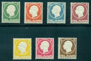 ICELAND #92-8 (114-20) Complete Fred VIII set, og, NH, VF, Facit $825.00