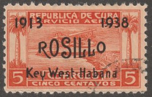 Cuba, stamp, Scott#c30,  used, hinged,  5 cents, Key west/Havana, plane, airmail