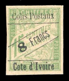 French Colonies, Ivory Coast #Q31 Cat$240, 1934 8fr on 15c green, hinged, sig...