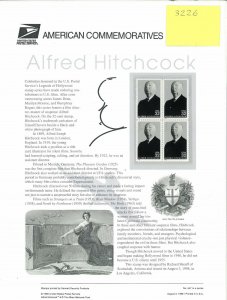 USPS COMMEMORATIVE PANEL #547 ALFRED HITCHCOCK #3226