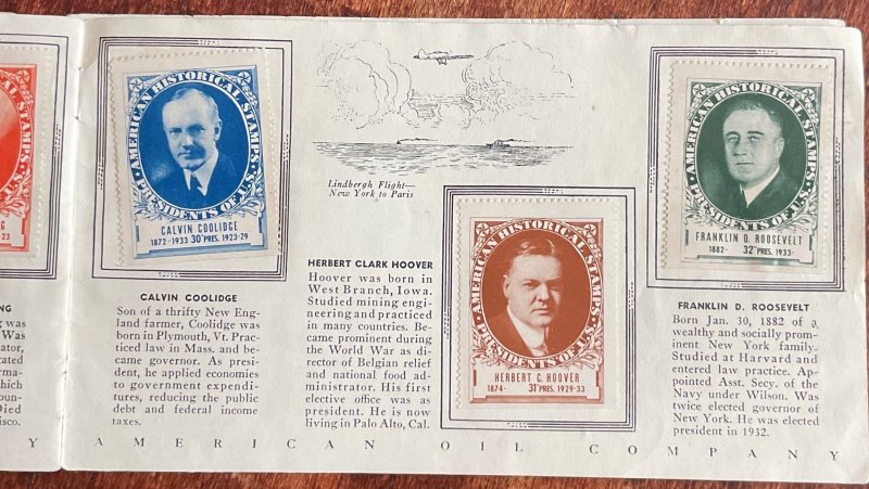 AMOCO 1936 “Stamp Album US Presidents” thru FDR Few missing NOT REAL STAMPS AB