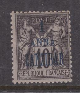 FRENCH PO ZANZIBAR, 1896 1a. on 10c. Black on Lilac, type B, lhm., thin spot.