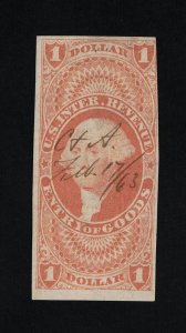 EXCELLENT GENUINE SCOTT #R67a FINE 1862-71 RED 1ST ISSUE ENTRY OF GOODS IMPERF