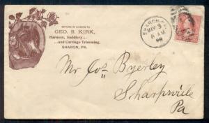 1898 GEO. S. KIRK HARNESS DEALER, Horse advertising cover, 2¢ tied SHARON PA, VF