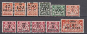 1923 Danzig German Occupation  Full Set Michel 158/168  MH (1 stamp oxide stain)