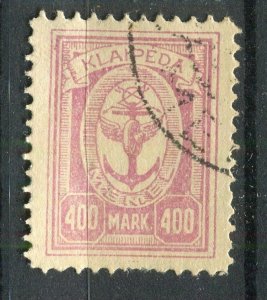 LITHUANIA MEMEL; 1923 early Annexation Pictorial issue fine used 400M. value