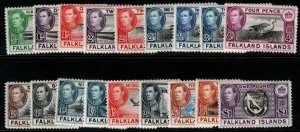 FALKLAND ISLANDS SG146/63 1938-50 DEFINITIVE SET MTD MINT