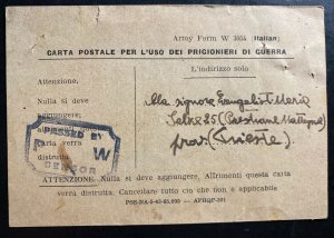 1943 USA Italian Prisoner Of War POW Camp Postcard Cover to Trieste Italy