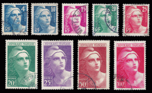 France 1945 Sc 548-556 UVF Marianne of the Liberation engraved set