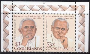 Cook Islands - 2012 MNH Pope John Paul II pair #1401 cv 10.50 Lot #256