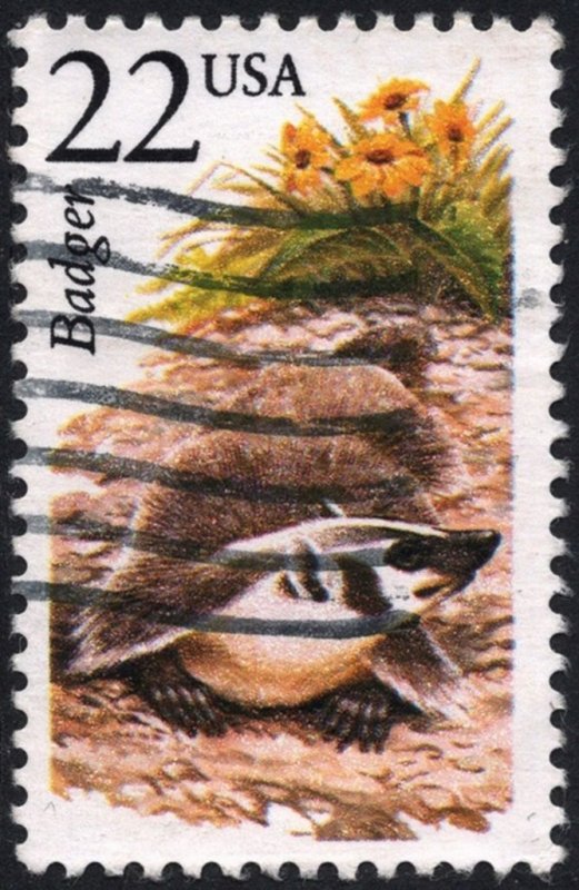 SC#2312 22¢ North American Wildlife: Badger (1987) Used