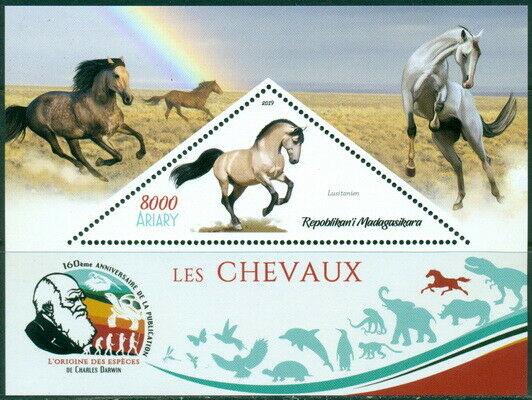 HORSES ANIMALS FAUNA CHARLES DARWIN MADAGASCAR 2019 MNH STAMP SET 4 SHEETS