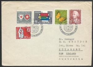 SWITZERLAND 1957 cover to New Zealand - nice franking......................56226