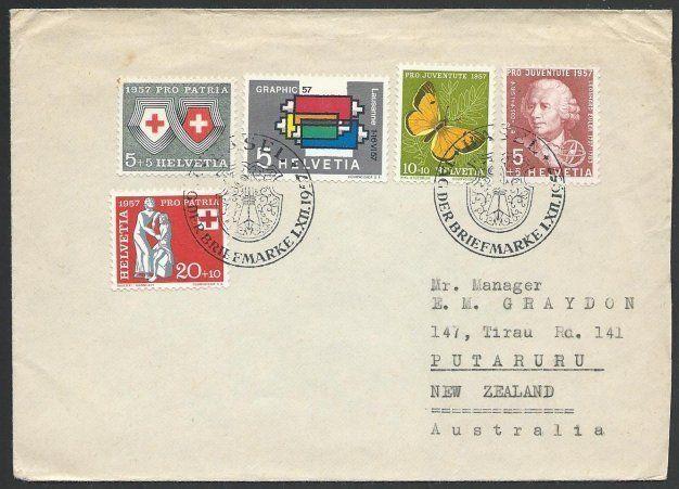 SWITZERLAND 1957 cover to New Zealand - nice franking......................56226