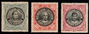 Three Ecuador Telegraph Stamps 10 Centavos, 20 Centavos, 40 Centavos Set/3 MH