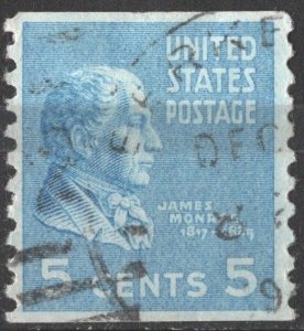 SC#845 5¢ James Monroe Coil Single (1939) Used