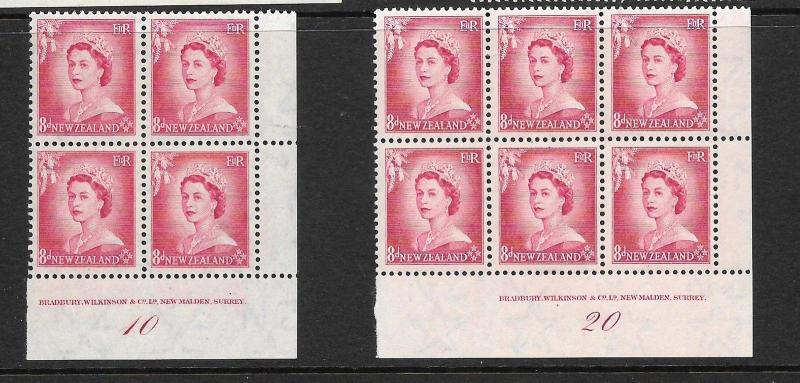 NEW ZEALAND 1954  8d QEII  PLATE BLKS SET 2   MNH  CP N8a 