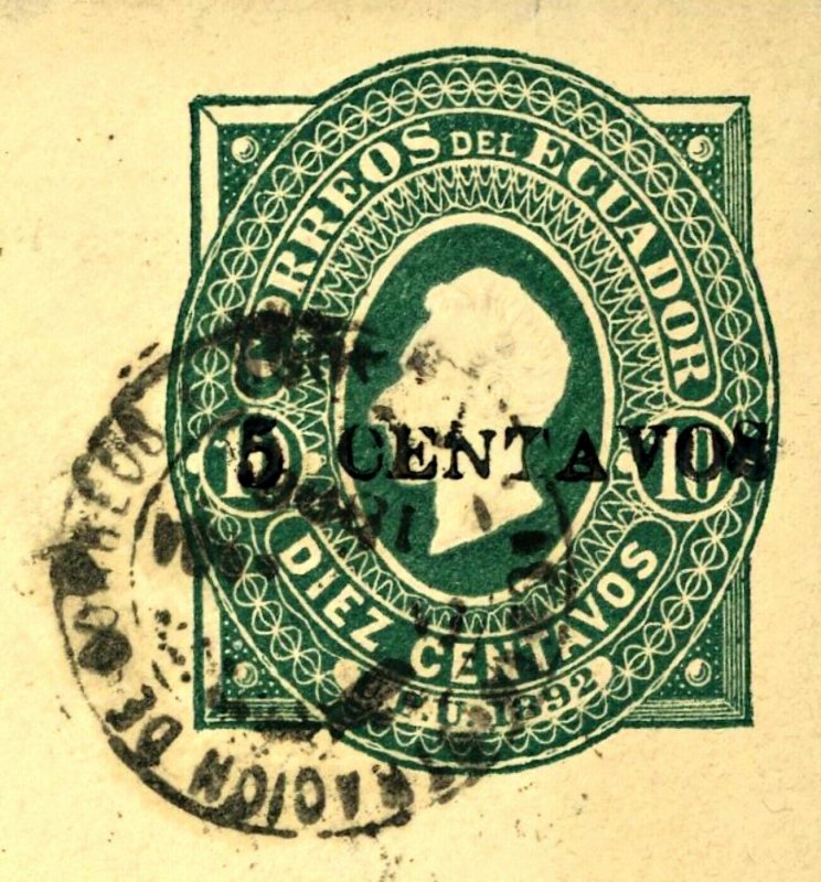 Ecuador 1893, 5c on 10c. Stationery Envelope Cover