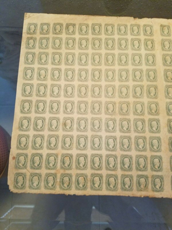 Confederate States 11 Archer & Daley HORIZ TEXTILE MARKS VAR Sheet of 200 Stamps