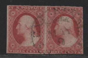 $US Sc#11 pair, used, F-VF, NY Express Mail cancel, Cv. $29