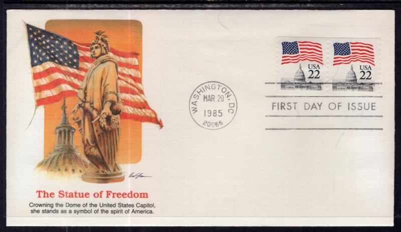 US 2115 Flag Over Capitol Coil Pair Fleetwood U/A FDC