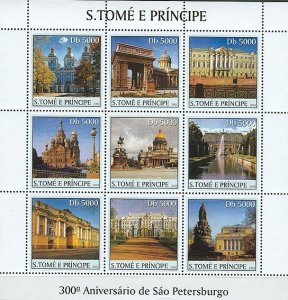 SAO TOME - 2003 - St. Petersburg, 300th Anniv - Perf 9v Sheet -Mint Never Hinged