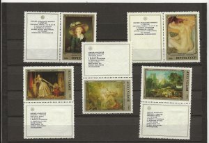 Russia 1984 French Paintings set of 5 with labels sg.5501-5   MNH