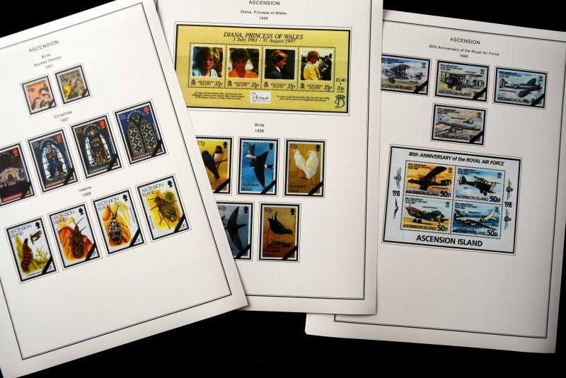 COLOR PRINTED ASCENSION ISLAND 1922-1999 STAMP ALBUM PAGES (104 illustr. pages)