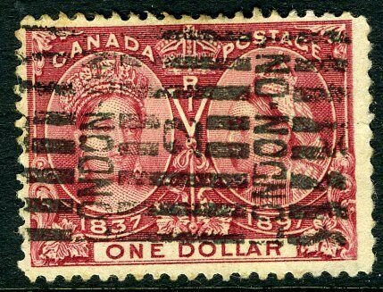 CANADA - 1897 $1 Lake Jubilee.  A good used example with Roller cancel  Sg 136