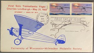 #1710 Charles Lindbergh Solo Flight Milwaukee PS cachet First Day cover 