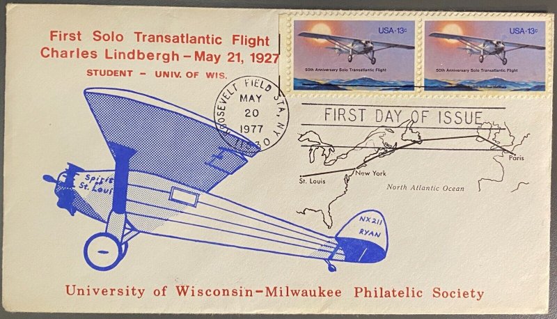 #1710 Charles Lindbergh Solo Flight Milwaukee PS cachet First Day cover 