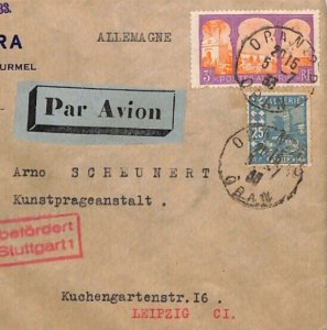 France ALGERIA Cover 1933 Oran *GERMANY AIR MAIL* Leipzig via Stuttgart YV261