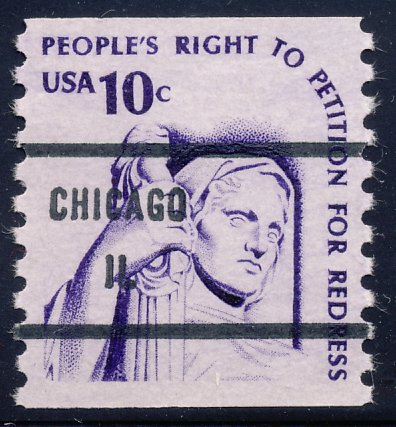 Chicago IL, 1617-81 Bureau Precancel, 10¢ coil Justice