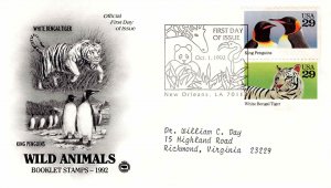 USA 1992 Sc 2708 2709 Typed PCS Cachet FDC Wild Animals Booklet Bengal Penguin