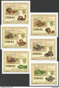 Ss1574 Imperf 2007 Mozambique Fauna Reptiles Snakes Cobras 6 Lux Bl Mnh