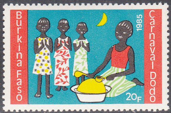 Burkina Faso 1986 MNH Sc #755 20fr Three children, drummer Dodo Carnival