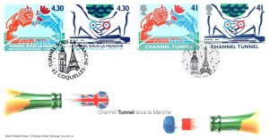 FIRST DAY COVER GREAT BRITAIN AND FRANCE JOINT ISSUE SET OF (4) 1994 MED VALUES