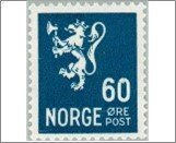 Norway Used NK 211   Posthorn and Lion III (wmk) 60 Øre Green blue