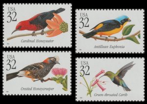 US 3222-3225 Tropical Birds 32c set 4 MNH 1998