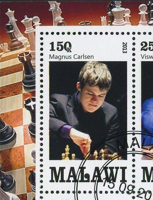 Malawi Chess Players Sport Magnus Carlsen Souvenir Sheet of 4 Stamps