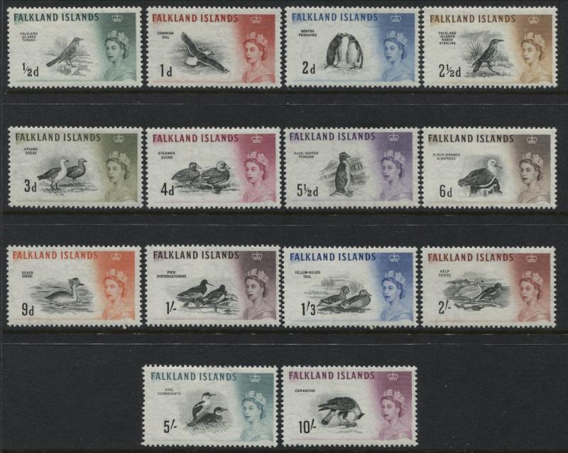 Falkland Islands QEII 1960 definitive set 1/2d to 10/ mint o.g.