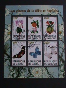 ​DJIBOUTI-2007- WOLRLD FAMOUS LOVELY BUTTERFLIES & FLOWERS CTO SHEET VF-NO.3