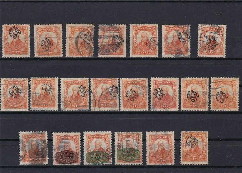 MEXICO CARRANZA, CORBATA ,BARRIL, OVERPRINTS, CANCELS ,STAMPS STUDY   REF 5519