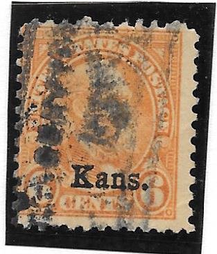 U.S. Scott #664 Used 6c Overprinted Kans. stamp 2018 CV $18.00